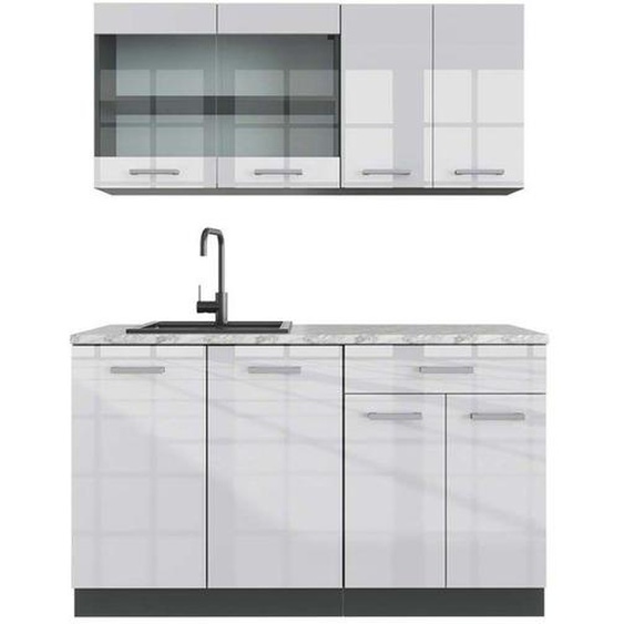 Cuisine R-Line, 140 cm , PT Marbre, Blanc brillant/Anthracite, Vicco