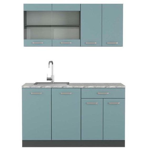 Cuisine R-Line, 140 cm , PT Marbre, Bleu-gris/anthracite, Vicco