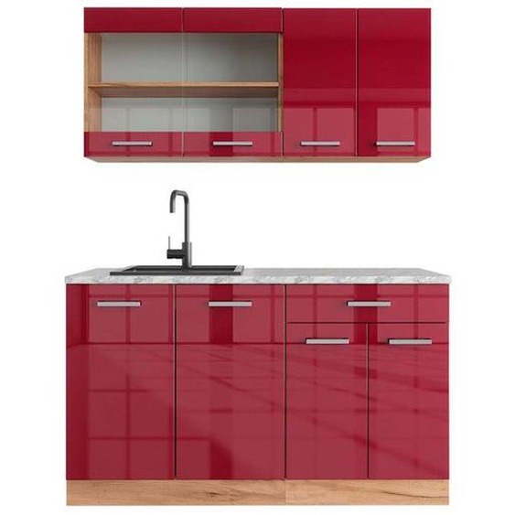 Cuisine R-Line, 140 cm , PT Marbre, Bordeaux brillant/Chêne doré, Vicco