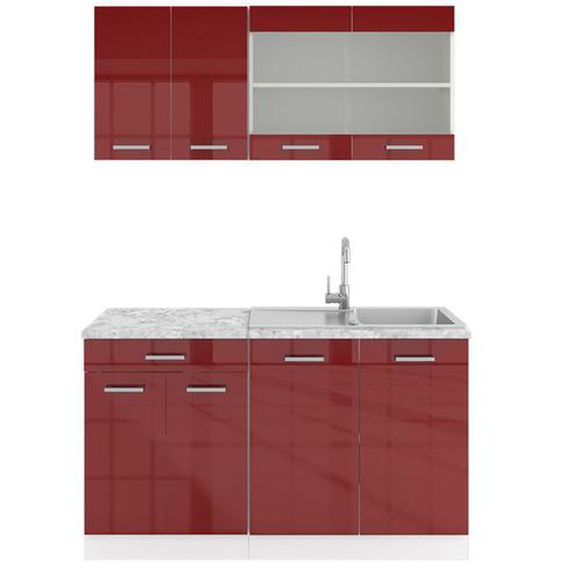 Cuisine R-Line, 140 cm , PT Marbre, Bordeaux haute brillance/blanc, Vicco