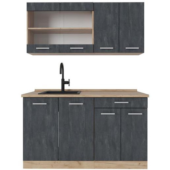 Cuisine R-Line, 140 cm sans plan de travail, Béton noir/chêne doré, Vicco
