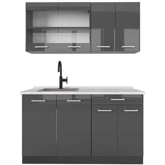 Cuisine R-Line, 140cm , PT Marbre, Anthracite brillant/anthracite, , Vicco