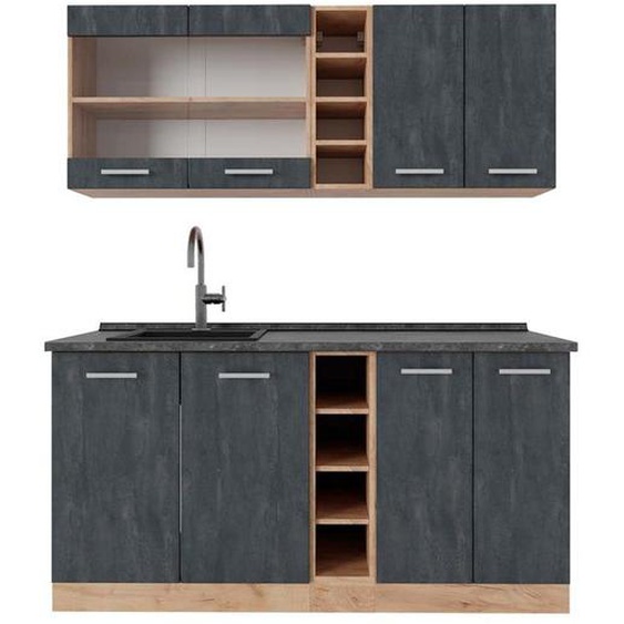 Cuisine R-Line, 160 cm PT Anthracite, Béton noir/chêne doré, Vicco