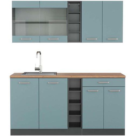 Cuisine R-Line, 160 cm , PT Chêne, Bleu-gris/anthracite, Vicco