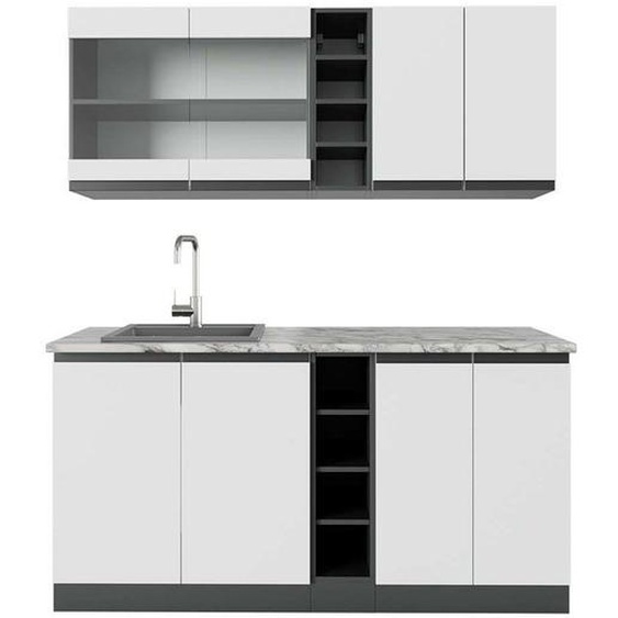 Cuisine R-Line, 160 cm , PT Marbre, blanc/anthracite, Vicco