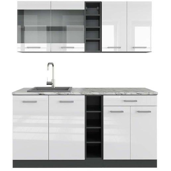 Cuisine R-Line, 160 cm , PT Marbre, Blanc brillant/Anthracite, Vicco