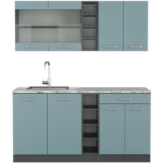 Cuisine R-Line, 160 cm , PT Marbre, Bleu-gris/anthracite, Vicco