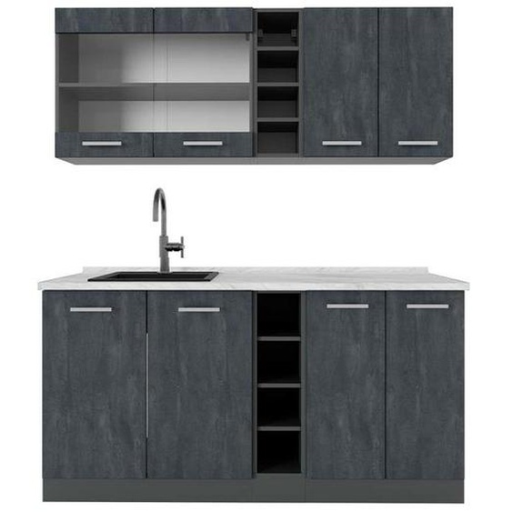 Cuisine R-Line, 160 cm PT Marbre, Noir Béton/Anthracite, Vicco