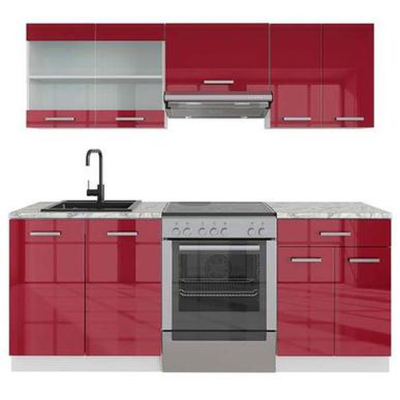 Cuisine R-Line, 200 cm , PT Marbre, Bordeaux haute brillance/blanc, Vicco