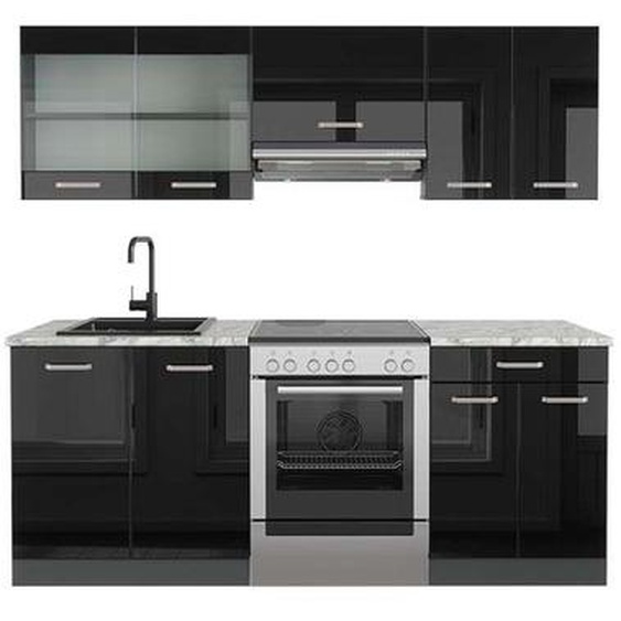 Cuisine R-Line, 200 cm , PT Marbre, Noir brillant/Anthracite, Vicco
