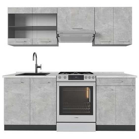 Cuisine R-Line, 200cm , PT Marbre, Béton/Anthracite, , Vicco