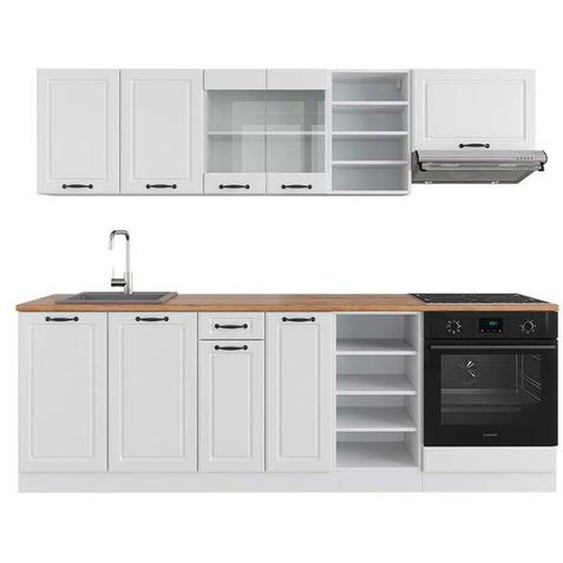Cuisine R-Line, 240 cm , PT Chêne, Blanc campagne/blanc, Vicco