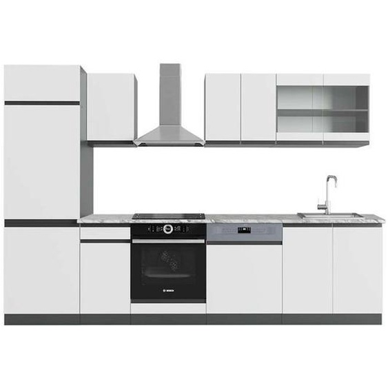 Cuisine R-Line, 300 cm , PT Marbre, blanc/anthracite, Vicco