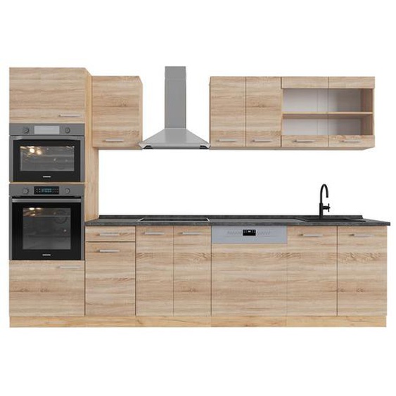 Cuisine R-Line, 300cm avec armoire haute, PT Anthracite, Sonoma/Chêne doré, , Vicco