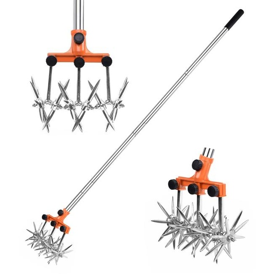 Cultivateur de jardin, en acier inoxydable, 145 cm, réglable, avec 3 rotors