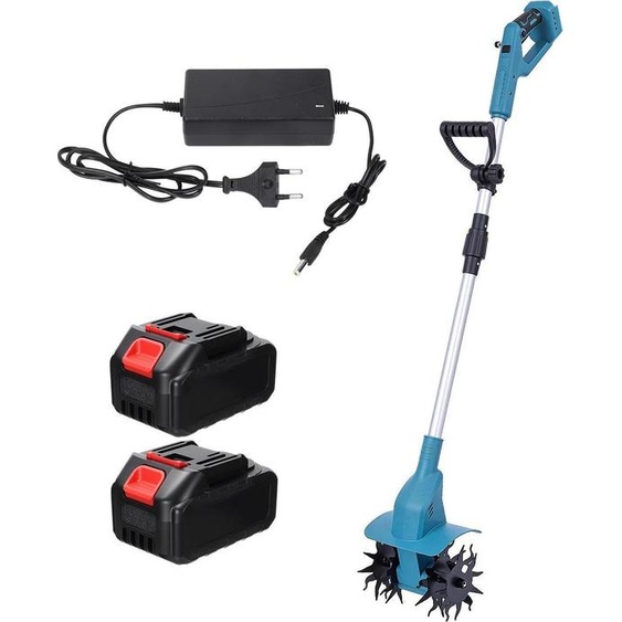 Cultivateur électrique - Motoculteur sans fil - 21 V - Moteur sans balais 1500 W - Diamètre des lames 15 cm - Profondeur de travail 15 cm - Largeur de travail 20 cm - 2 batteries - Vert