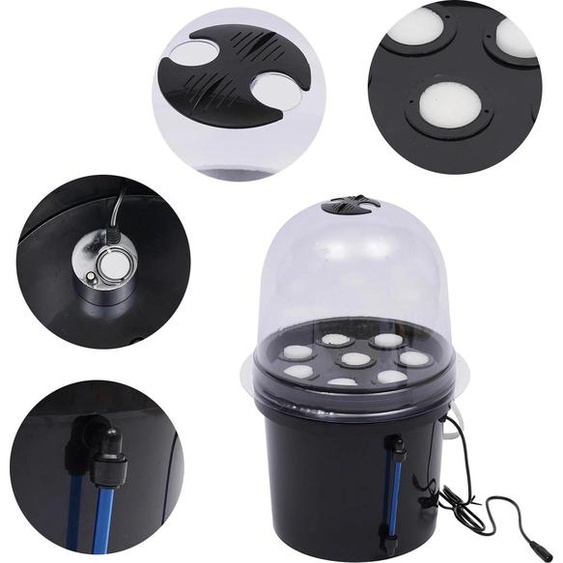 Cultivateur hydroponique, design 8 trous, adapté à la culture de semis, noir