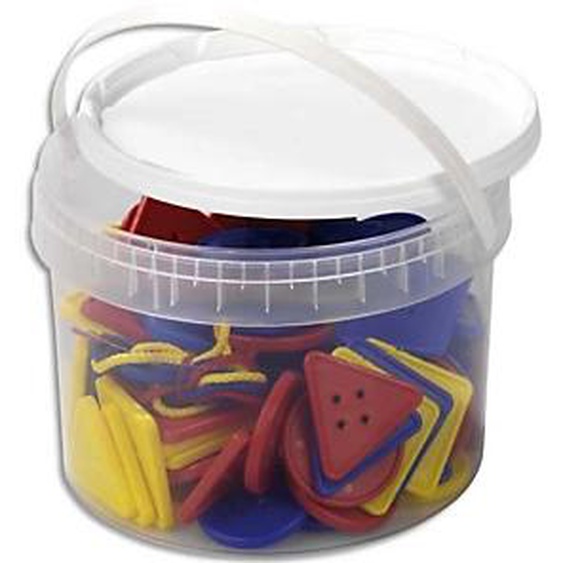 CULTURE CLUB Lot de 81 formes géométriques (5x5 cm) plastique et 27 lacets 3 coloris livrés dans un seau de rangement