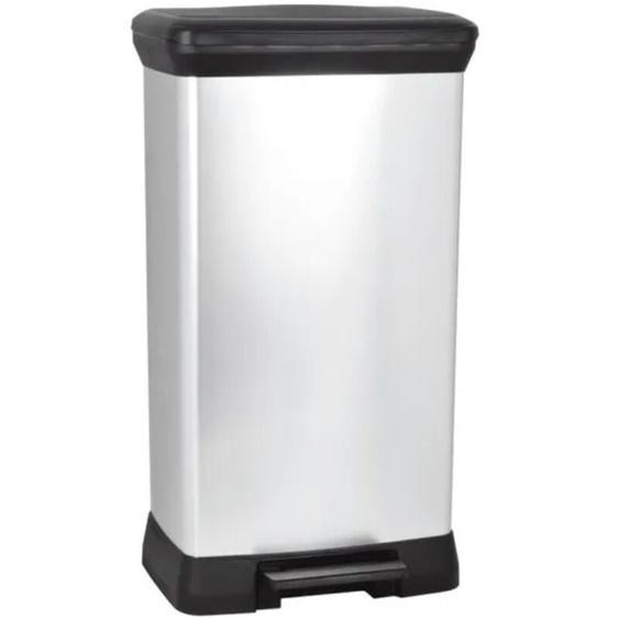 Curver - Deco bin 50L Poubelle à pédale, 39 x 29 x 73 cm, Argent (187177)