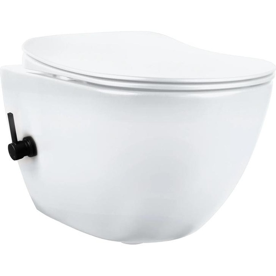 Cuvette de WC avec fonction bidet - avec mitigeur, blanc et noir, WC suspendu