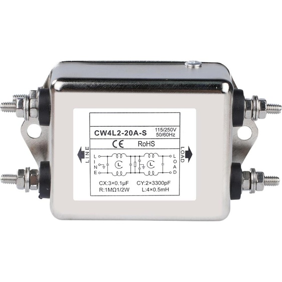 CW4L2-20A-S Power EMI Filter 20A 115/250V AC - Réducteur de bruit et filtre réseau monophasé avec boîtier en acier inoxydable