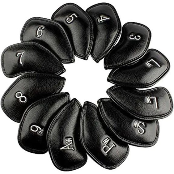 CXWXC Fer de Golf pour couvre-chef, 12 pièces, cuir PU épais, doux brodé, bordure noire classique, protection fermée pour droitier
