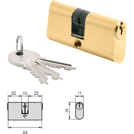 Cylindre Cvl 5963 / 22x22 Polished Brass Oval 2 Cams Double Cylinder