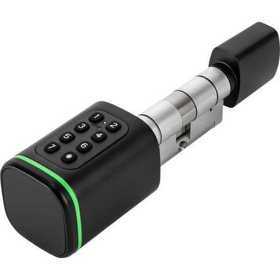 Cylindre de porte intelligent - cylindre de fermeture 60 mm - App, PIN, carte, clé - 100 codes/100 cartes - IP5X - Pour épaisseur de porte 35-45 mm - Noir