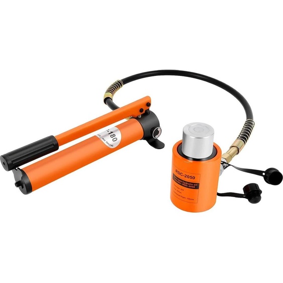 Cylindre hydraulique avec pompe manuelle de 20 tonnes - BSC-20 + CP-180 - Pression maximale : 70 MPa - Réservoir dhuile : 350 ml - Acier - Pour redressage et découpe - Couleur : orange