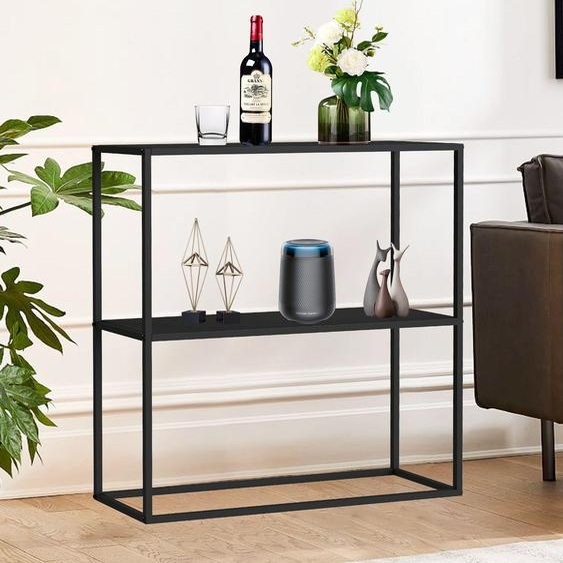 DanDiBo Console en métal noir Étroite avec 2 niveaux Moderne 80x80x25 cm Étagère Debout Étagère sur pied 96473 Étagère en métal avec rangement