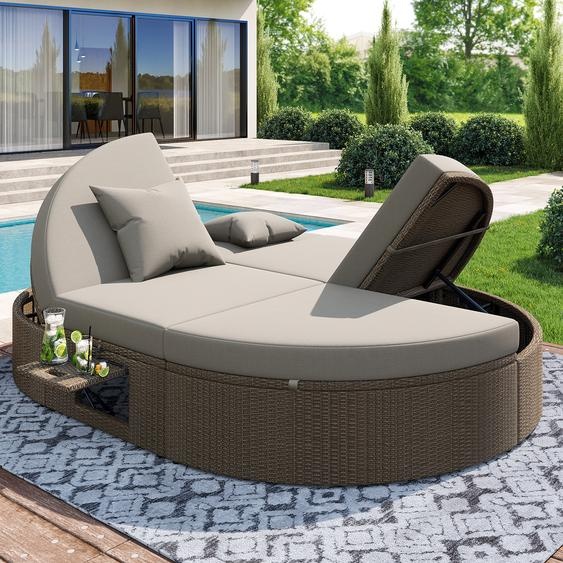 Daybed de jardin avec étagère latérale, dossier réglable, idéal pour le jardin, la terrasse & la piscine, gris