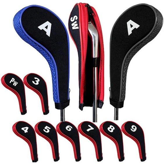 Dbaihuk Ensemble de couvre-têtes de Club de Golf, 10 pièces, couvre-chef à fermeture éclair pour Clubs de Golf, couvertures en fer avec étiquette numérique Interchangeable, accessoires de Golf
