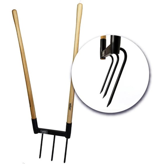 De Woeler DW3 Fourche de jardin - Outils de jardinage - Bêche ergonomique - Poignées en bois - Acier inoxydable - 23cm