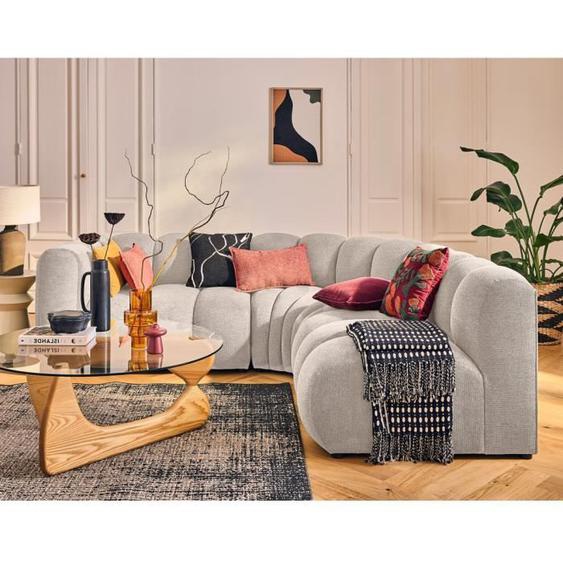 Debbie - canapé modulable dangle droit 4 places avec accoudoir en tissu texturé - Beige
