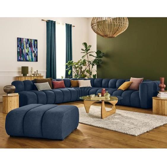 Debbie - canapé modulable dangle gauche 5 places en tissu texturé - Bleu