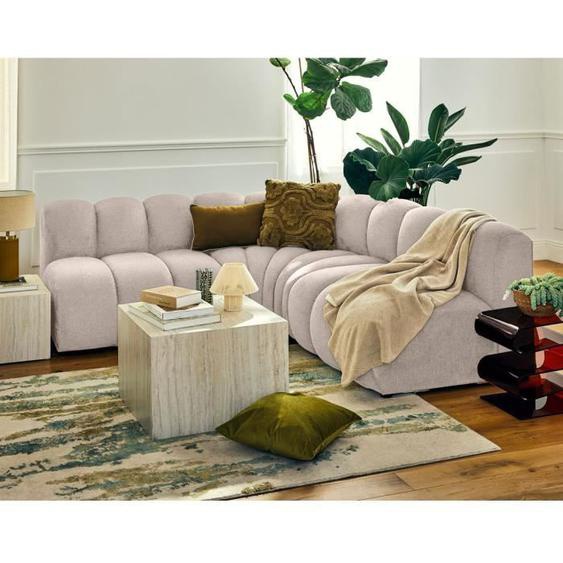 Debbie - canapé modulable dangle réversible 4 places sans accoudoirs en tissu texturé - Beige