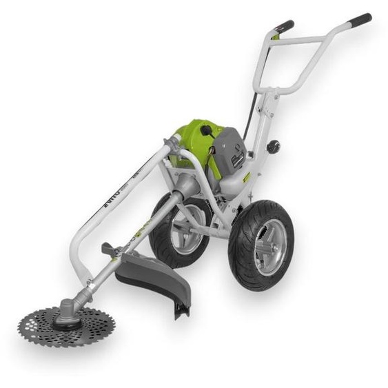 Débroussailleuse 52 cm³ à moteur à essence 2 temps à mélange, équipée de roues et dun disque en acier Rocadora Rodas