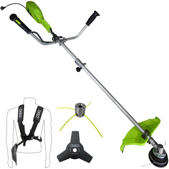 Oxeo - Débroussailleuse électrique 1400W - 2en1 - Coupe-bordure - Tête double fil - Tête universelle alu - lame 3 dents