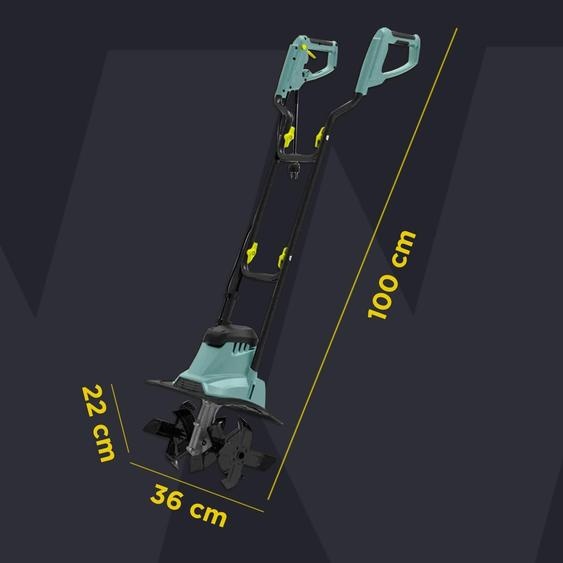 Débroussailleuse électrique, pliable, 1050 W, 36 cm, avec boîtier de transmission en aluminium et profondeur de coupe réglable