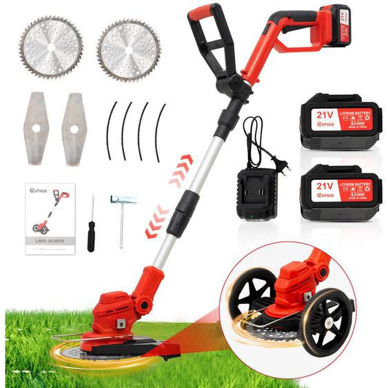 Outigo - Debroussailleuse Electrique sans Fil Pliable, Débroussailleuse à Gazon sans balais avec 2 Batteries 4000mAh 21V