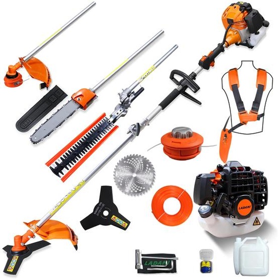 Débroussailleuse multifonction Benzin - GJ520W : coupe-bordures, coupe-haies, tronçonneuse - Moteur 2 temps de 52 cm³ - Coupe-bordures à fil - Démarrage par tirage de câble - Sangle de portage - Orange