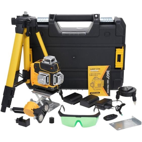 Decdeal Niveau Laser Auto-Nivelant 3° Multifonction 4D 16 Lignes, Batterie Lithium Rechargeable avec Trépied et Barre dExtension