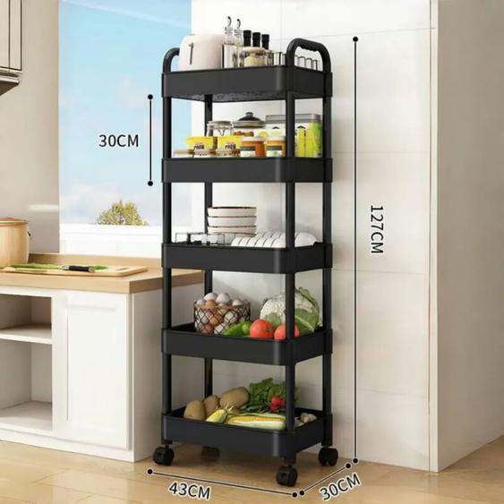 Desserte à roulettes noire Chariot de cuisine roulant 5 niveaux h 139 x l 41 x p 28,5 cm Etagère toutes pièces - Livraison gratuite