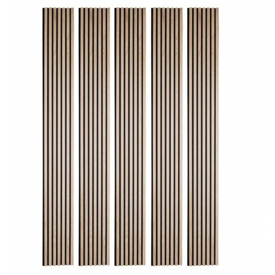 Decoon - Lot de 5 Panneaux tasseaux bois 250 x 30 x 1,9 cm - décor chêne clair fond noir - 3,75m²