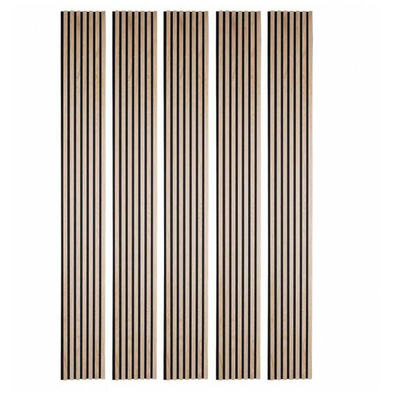 Decoon - Lot de 5 Panneaux tasseaux bois 250 x 30 x 1,9 cm - décor chêne clair fond noir - 3,75m²
