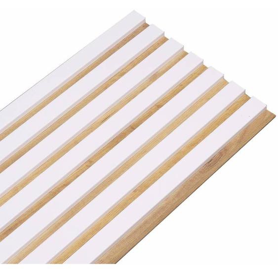 Decoon - Panneau tasseaux bois 250 x 30 x 1,4 cm décor blanc / fond rigide chêne - 0,75m²
