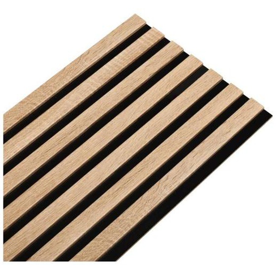 Decoon - Panneau tasseaux bois 250 x 30 x 1,4 cm décor chêne / fond rigide noir - 0,75m²