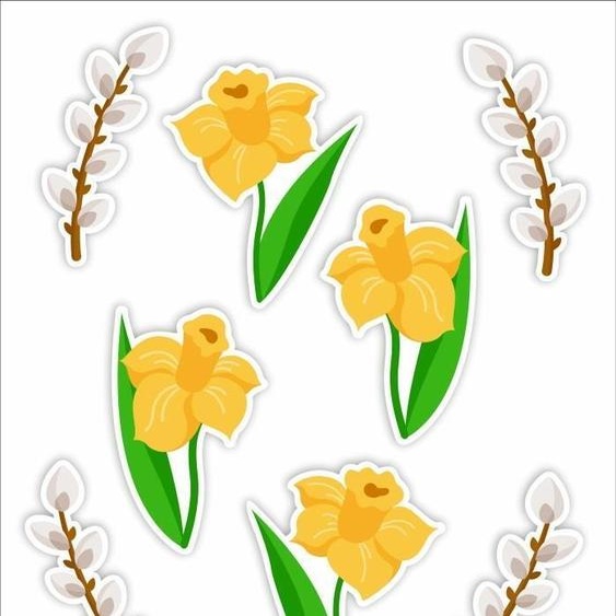 Décoration de fenêtre double face - Jonquilles et bases 8el