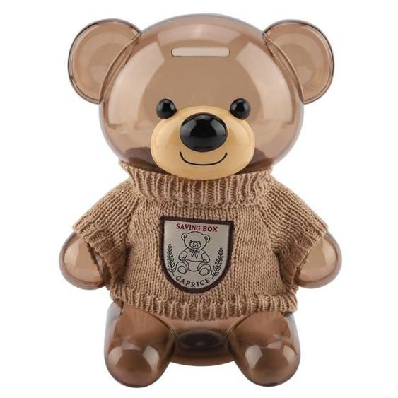 Décoration de Maison Tirelire Tirelire Ours Mignon Dessin Animé Vêtements en Plastique Transparent (Couleur Crème)