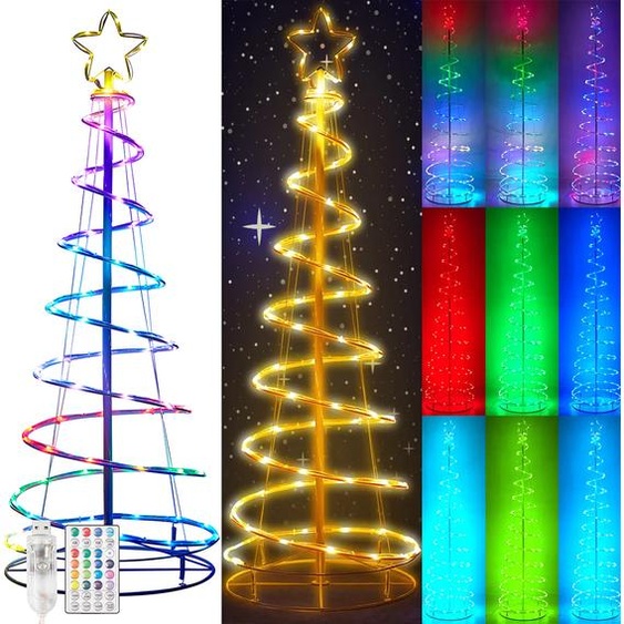 Décoration de Noël Intérieur Extérieur, 1.2M LED Lumière dArbre en Spirale avec 8 Modes, Arbre de Noël Pliable Noël Jardin Fête Mariage Terrasse Décoration